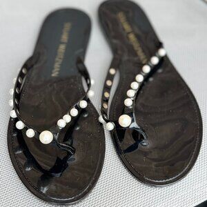 STUART WEITZMAN Black Goldie Jelly Pearl Flip Flop Thong Sandal, Size 40/9